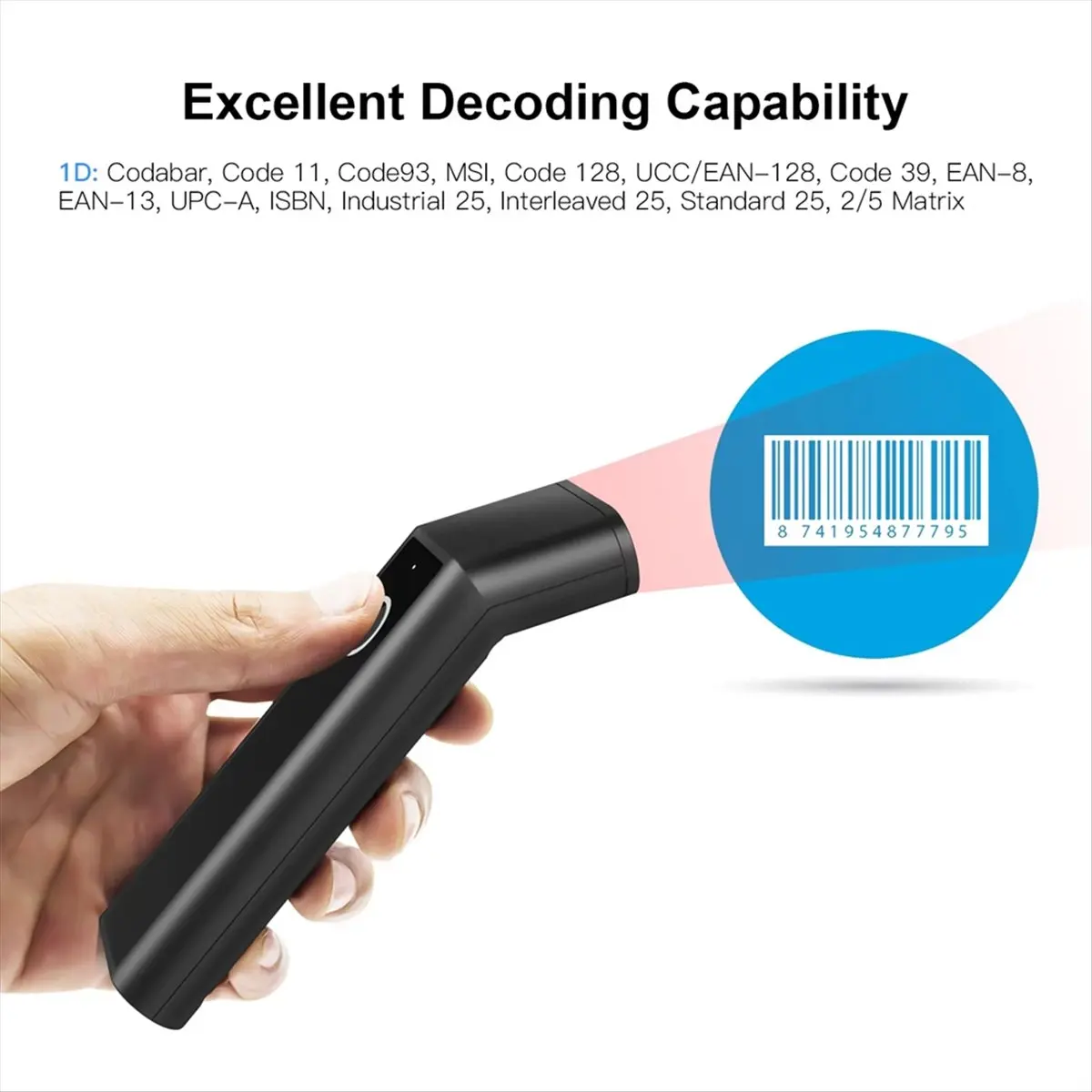A69Z  Barcode Scanner Handheld 1D Bar Code Reader BT and 2.4G Wireless USB Wired Connection with Charging Scanner 1D Reliable Qu