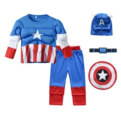 Kids Captain America Cosplay Costume Party Christmas Muscle suit Captain America Children's Suit Boys Girls  Tops Pants Set