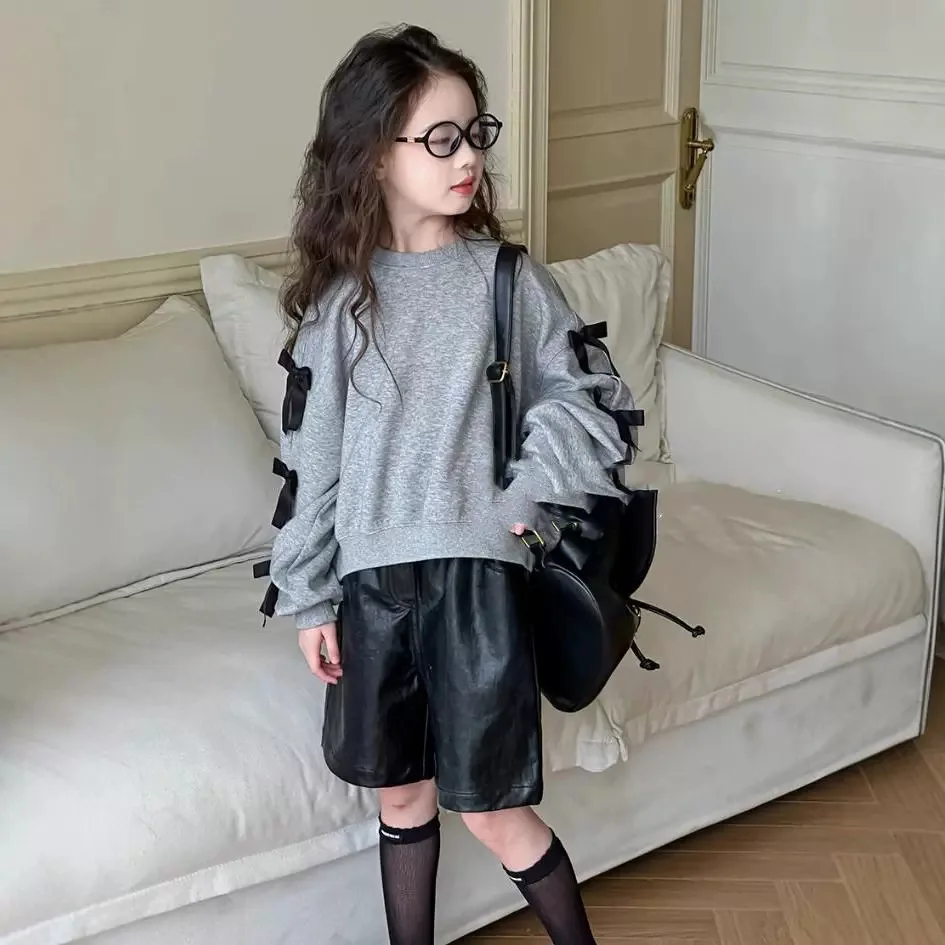 Girls Sweater Bow Long-sleeved Top Avant-garde Trendy Coat 2025 Autumn and Winter New Children's Clothing Fashion