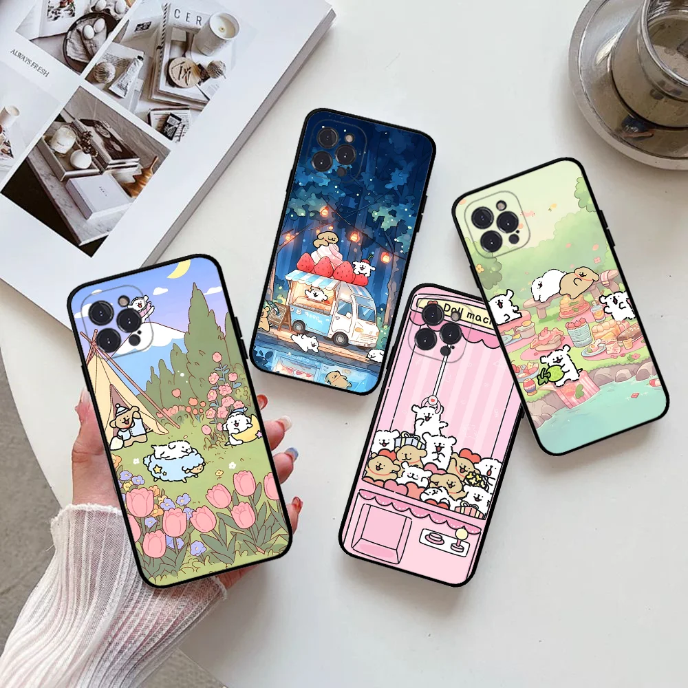 Cute Line Puppy Phone Case For IPhone 16 15 14 13 12 Mini 11 Pro XS Max X XR SE 6 7 8 Plus Soft Silicone Cover