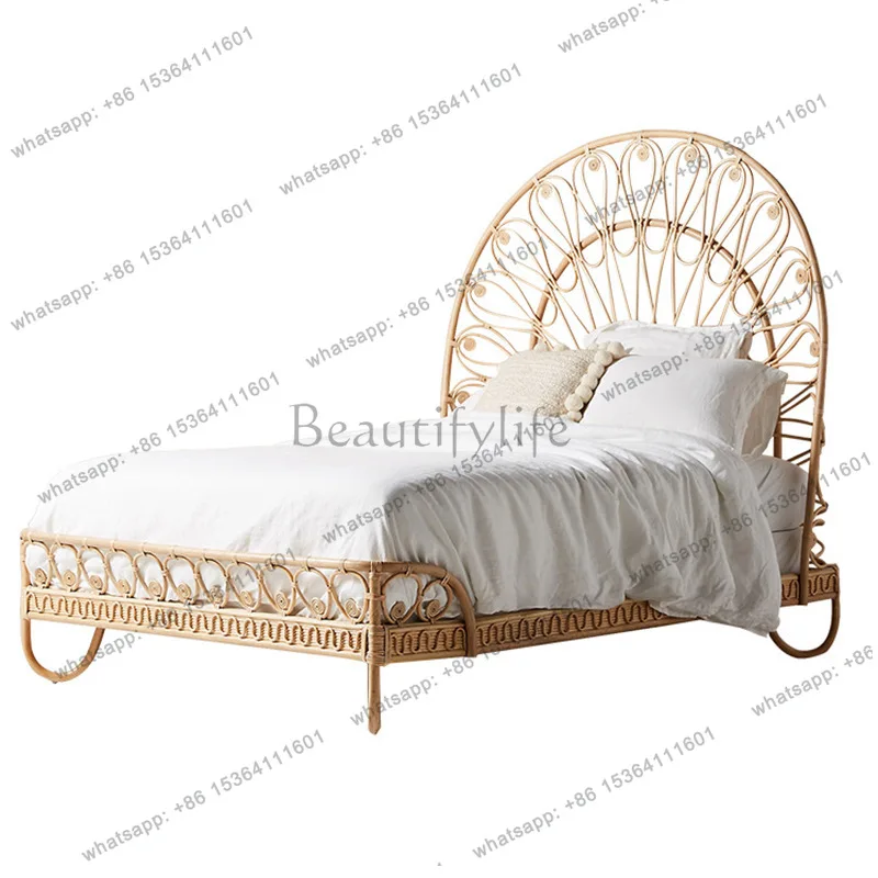 Japanese-style rattan art furniture simple modern bedroom B & B hotel rattan double bed