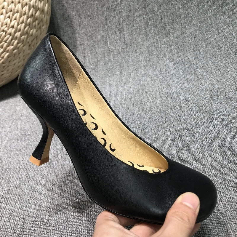 2024 Two Style Solid Color Women Shoes Stiletto Fashion String Bead Design Ladies Shoes Hand-made Round Toe Zapatos Para Mujeres