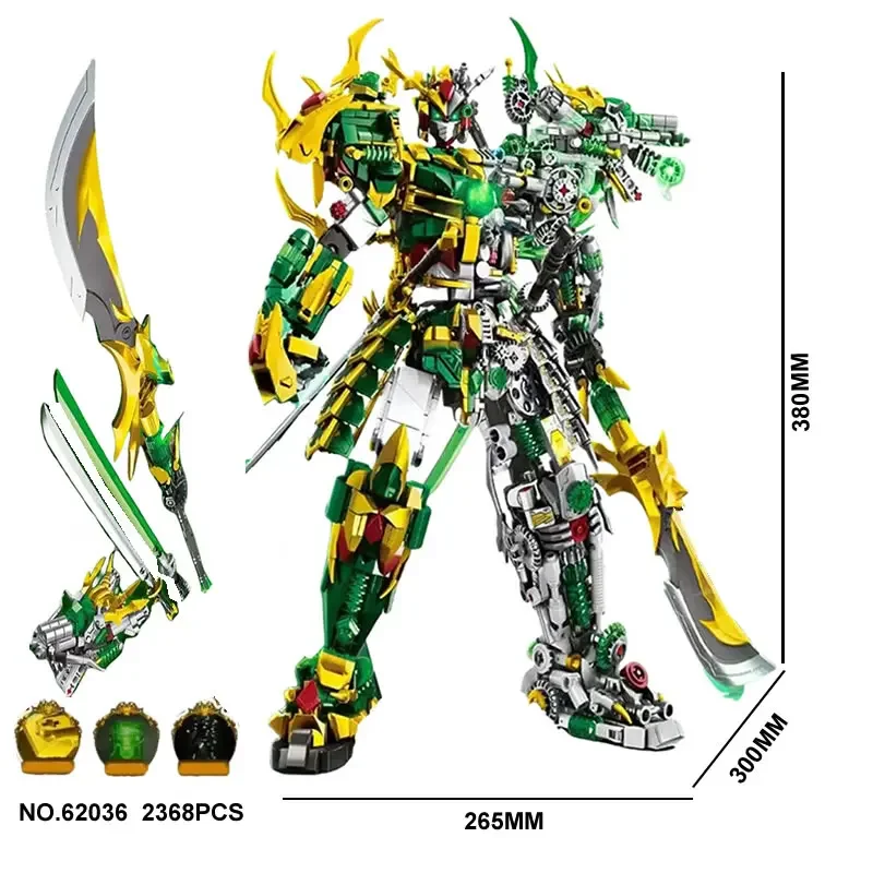 New Hot Mechanical Armor Super Warrior Dragon Tiger God Beast Guan Yu Mech Building Blocks Robot Model Bricks Toys Kid Boys Gift