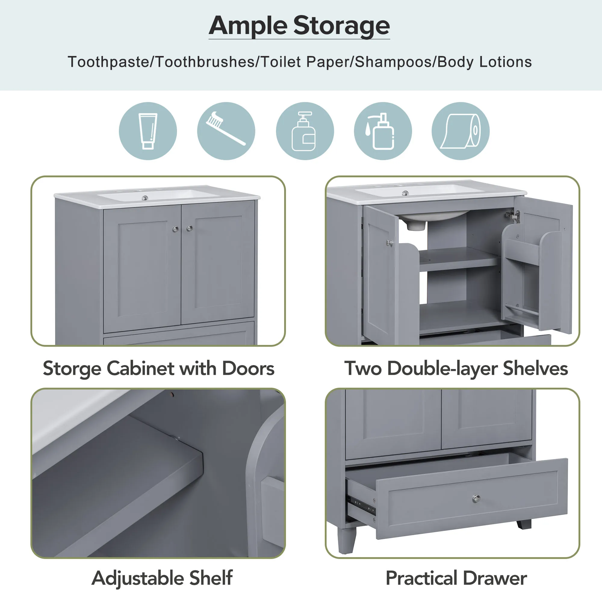 30-Inch Premium Bathroom Vanity Set with Ceramic Sink, Soft-Close Doors, and Ample Storage - Perfect for Small Bathrooms