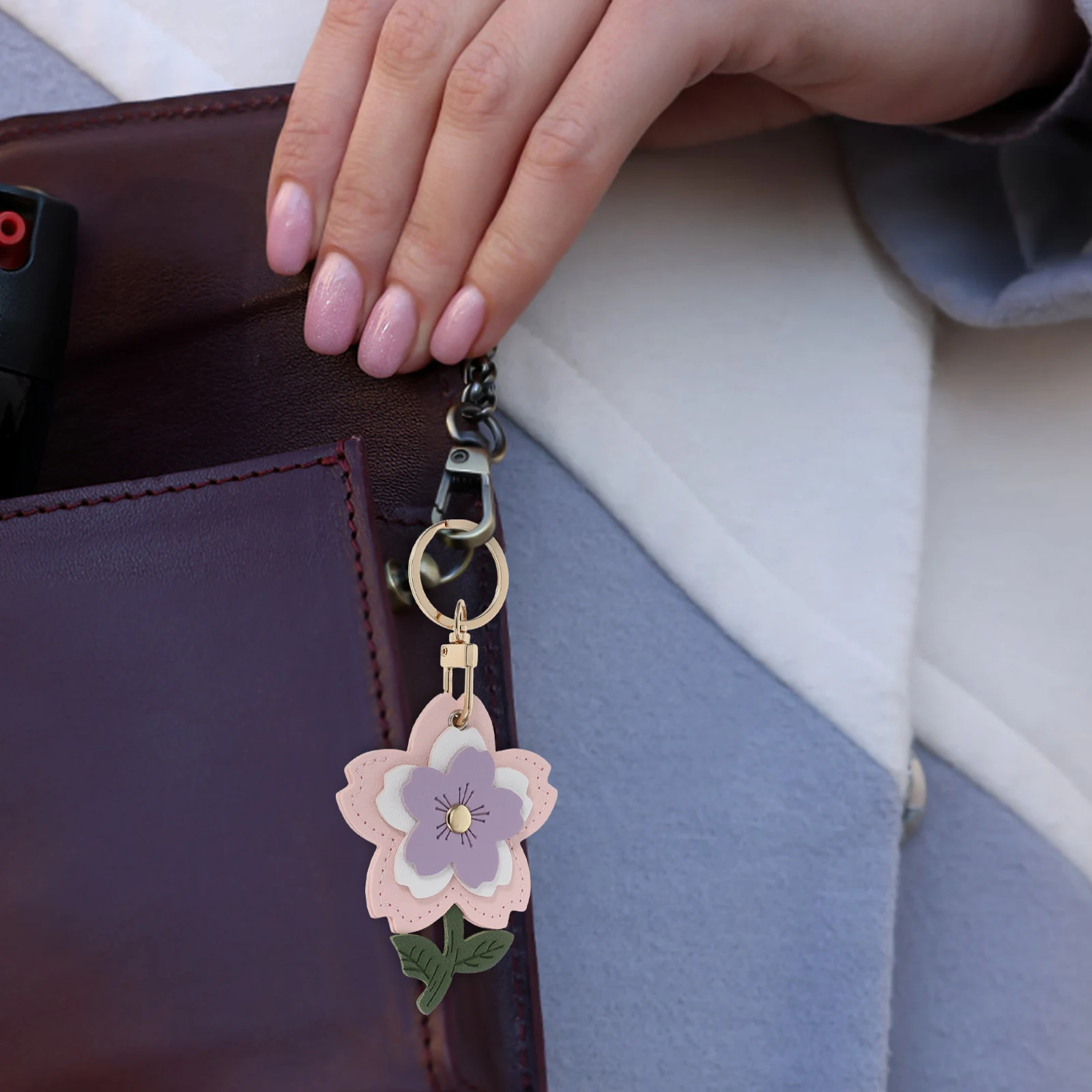 

Cherry Blossom Series Protective Case Key Holder Keychain Bag Pendant Keyring Creative Compact Accessories Charms Jewelry
