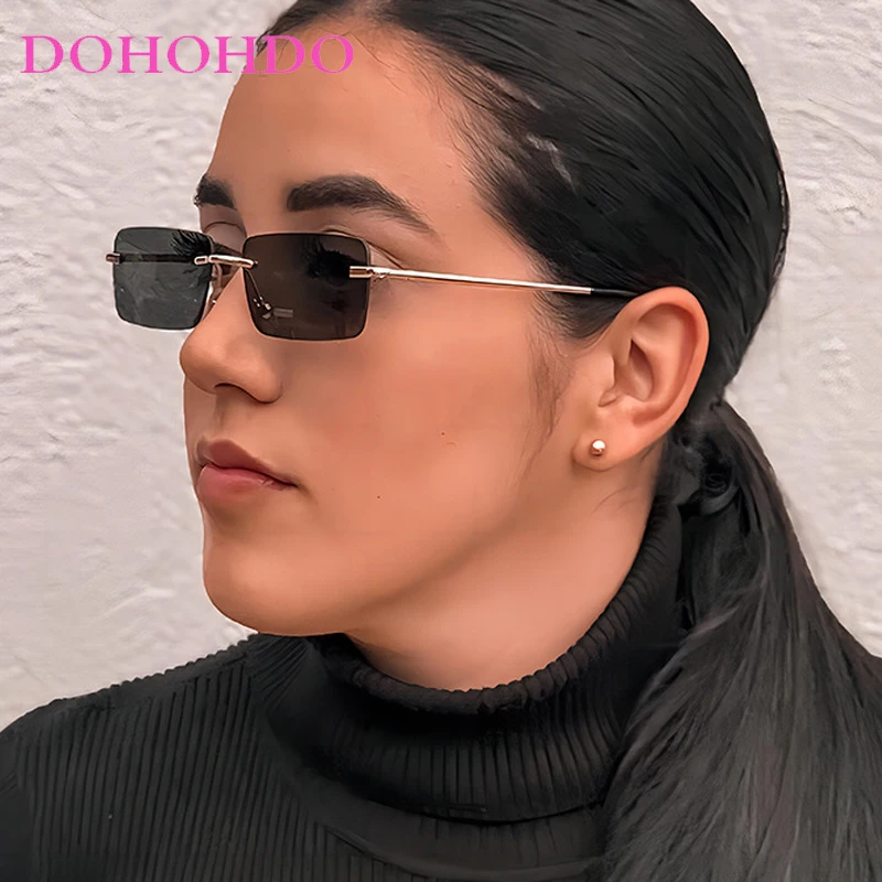 

Luxury Brand Design Trendy Retro Small Rectangular Unisex Rimless Sunglasses 2025 Suitable For Women Outdoor Beach Parties UV400