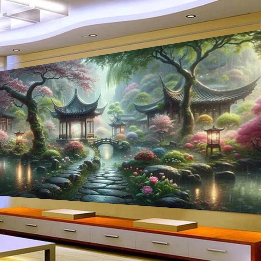 New Arrival Park Pavilion Diamond Painting Large Size Forest Scenery Diy Full Mosaic Embroidery Landscape Picture Wall Decor