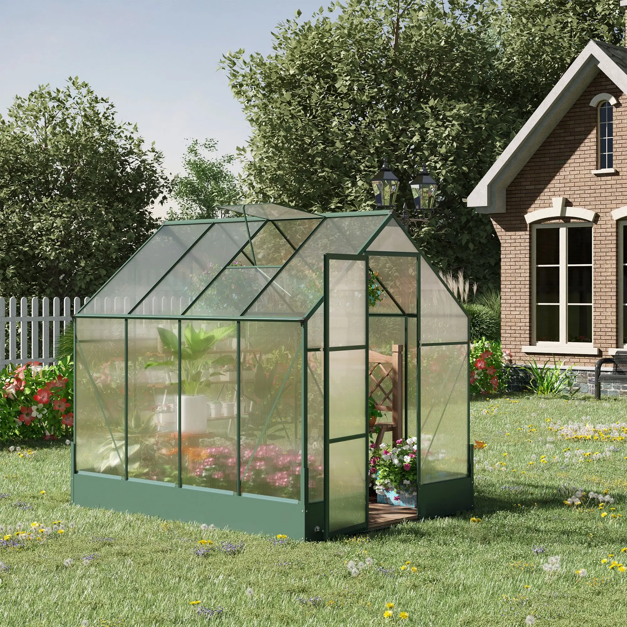6' X 8' X 7' Walk-In Plant Greenhouse Polycarbonate House with Window/Doors
