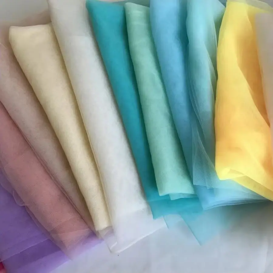 Versatile Soft Tulle Fabrics in Sage Green Blue Yellow for Wedding Decor Curtains Clothing Chair Backs and Encrypted Veils