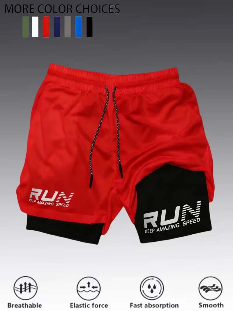 Men's summer breathable dual-purpose double-layer shorts with elastic compression and quick drying multifunctional sports shorts