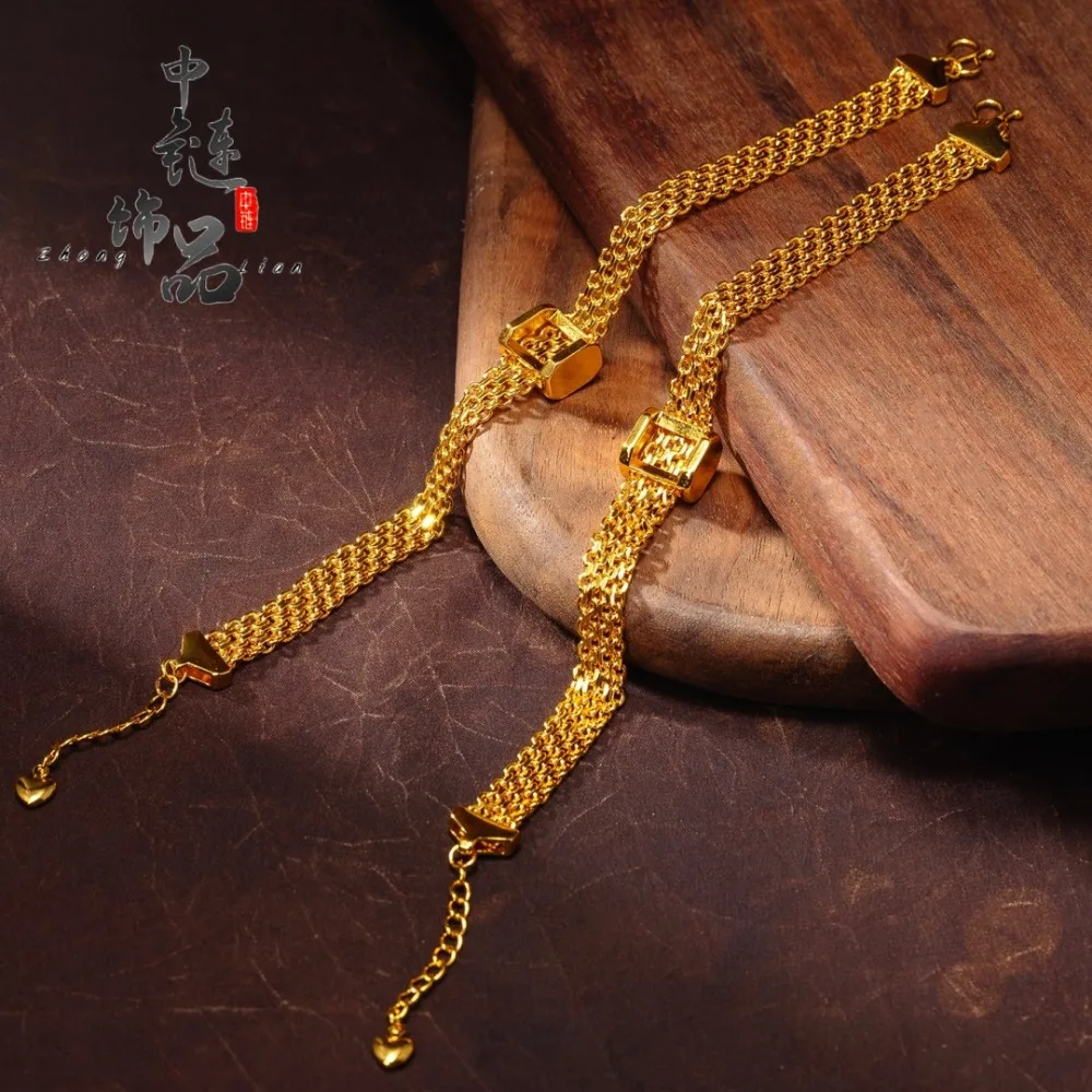 Bright face square buckle watchband bracelet wide face braid retro light luxury gift for girlfriend 9999gold