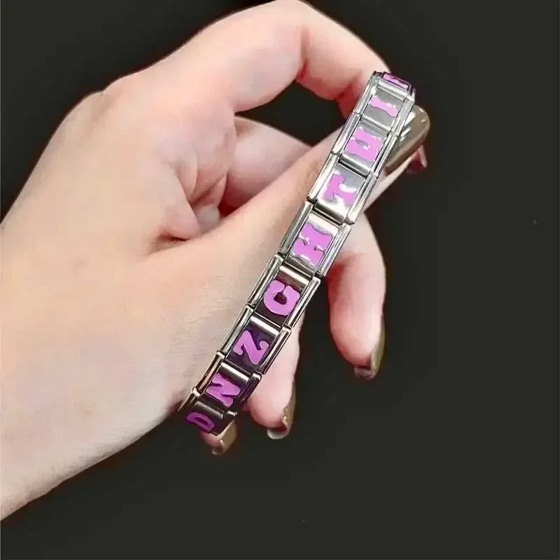 Charm Italian Stainless Steel Bracelet 9mm Module DIY Splicing Pink 26 English Letter Gift Chains Jewelry Making for Women Men