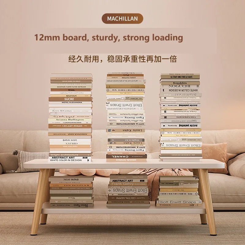 Formwell 80*50cm top 2 tier simple coffee table wood sofa table for Living Room easy assembling solid wood legs image 5