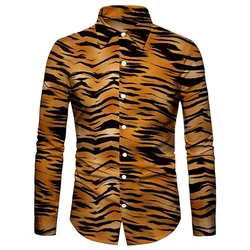 Hawaiian Fashion Luxury High Quality Leopard Print Men's Shirts Single Breasted Shirts Casual Print Long Sleeve Men's Clothing