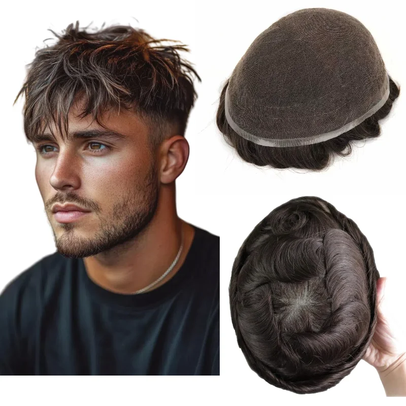 شعر مستعار للرجال من الدانتيل الكامل رفيع للغاية | قطعة شعر بشري حقيقي لتغطية كاملة من الصلع والمظهر الطبيعي #1