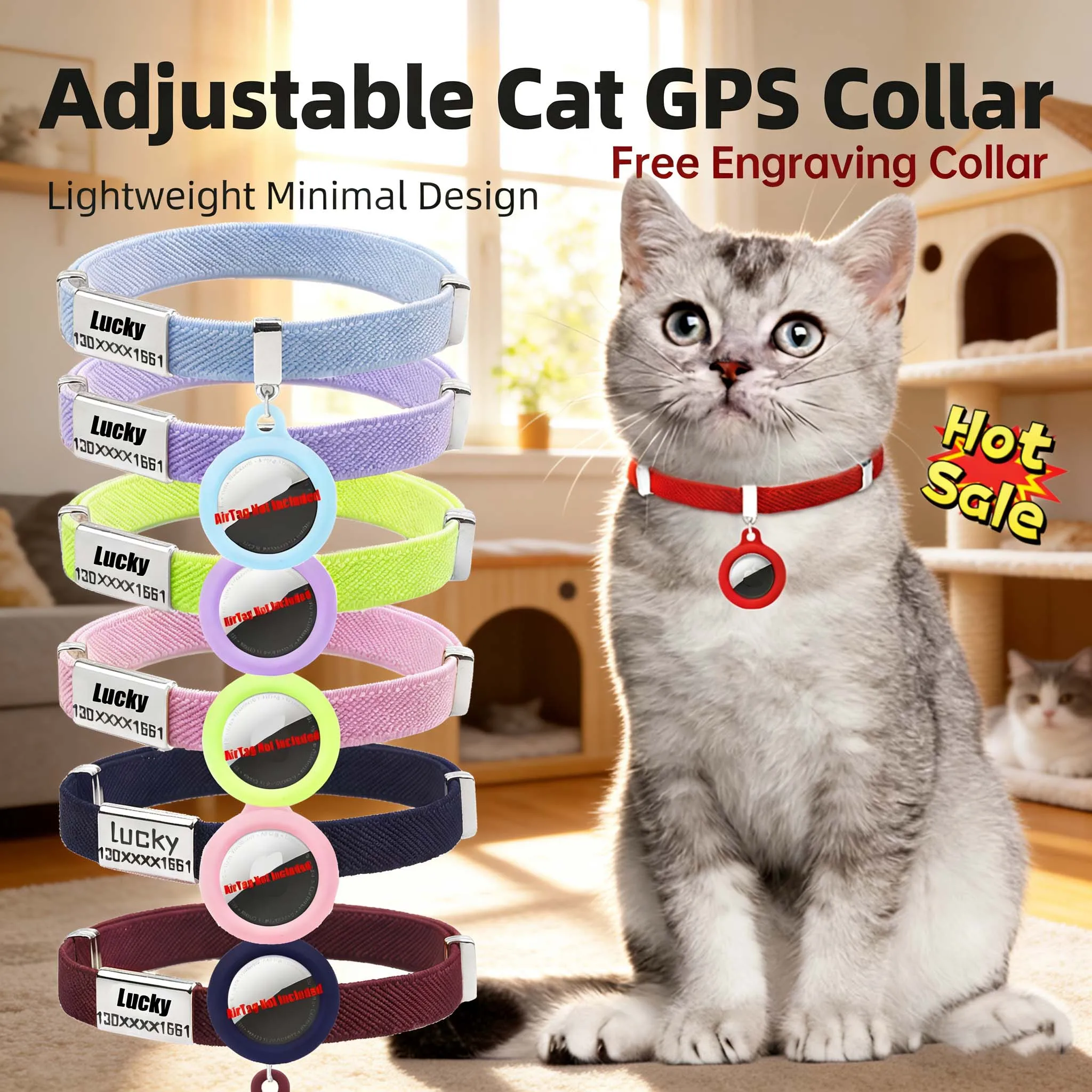 

Fashion Customized Cat Collar Elastic Dogs Kitten Collars with Name Tag Silicone AirTag Holder GPS Tracker Necklace Pet Supplies