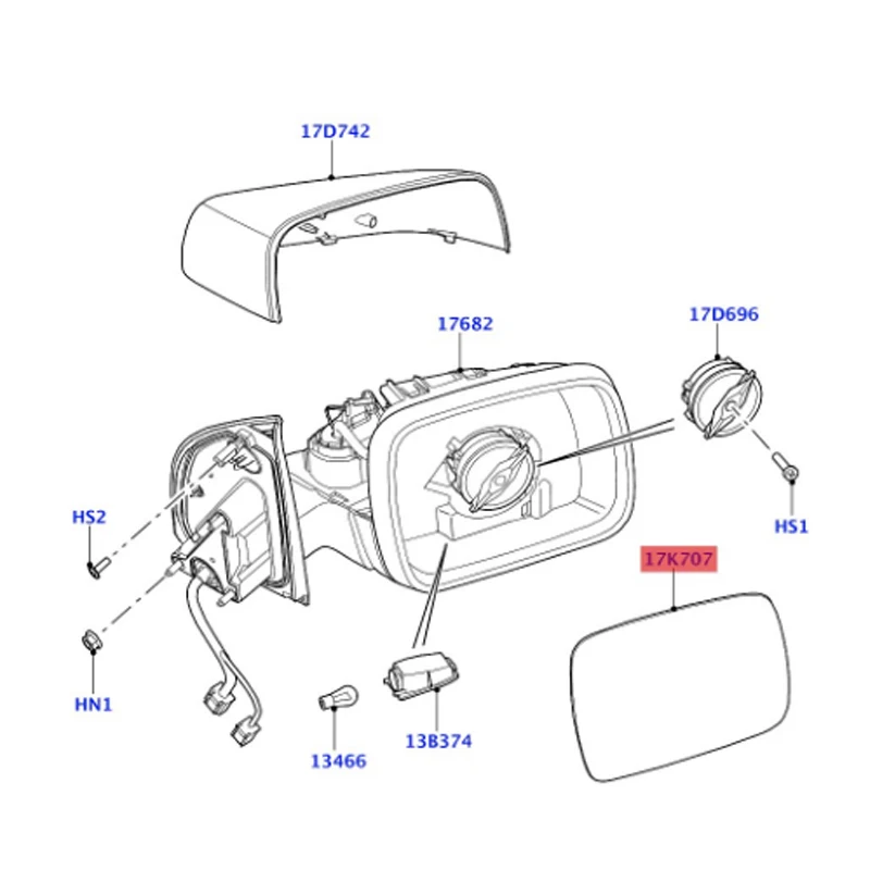 LR013775 LR013774 Glass assembly - exterior rearview mirror