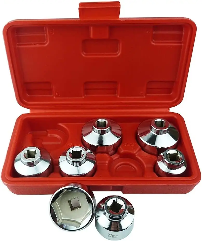 7 Pcs Oil Filter Socket Set 3/8" Oil Filter Wrench Cap Set Low Profile Oil Filter Socket Set Ever Includes