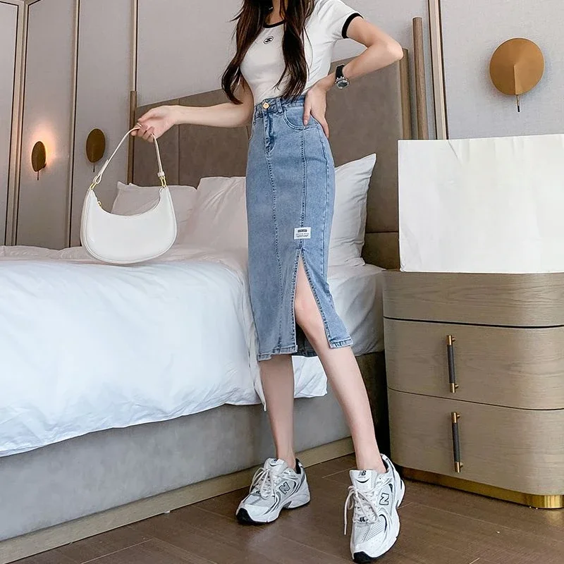 

A Line New In Jeans Skirts for Women Wrap Woman Denim Skirt Tight Streetwear Modest Korean Style 2024 Trend Luxury Elegant V