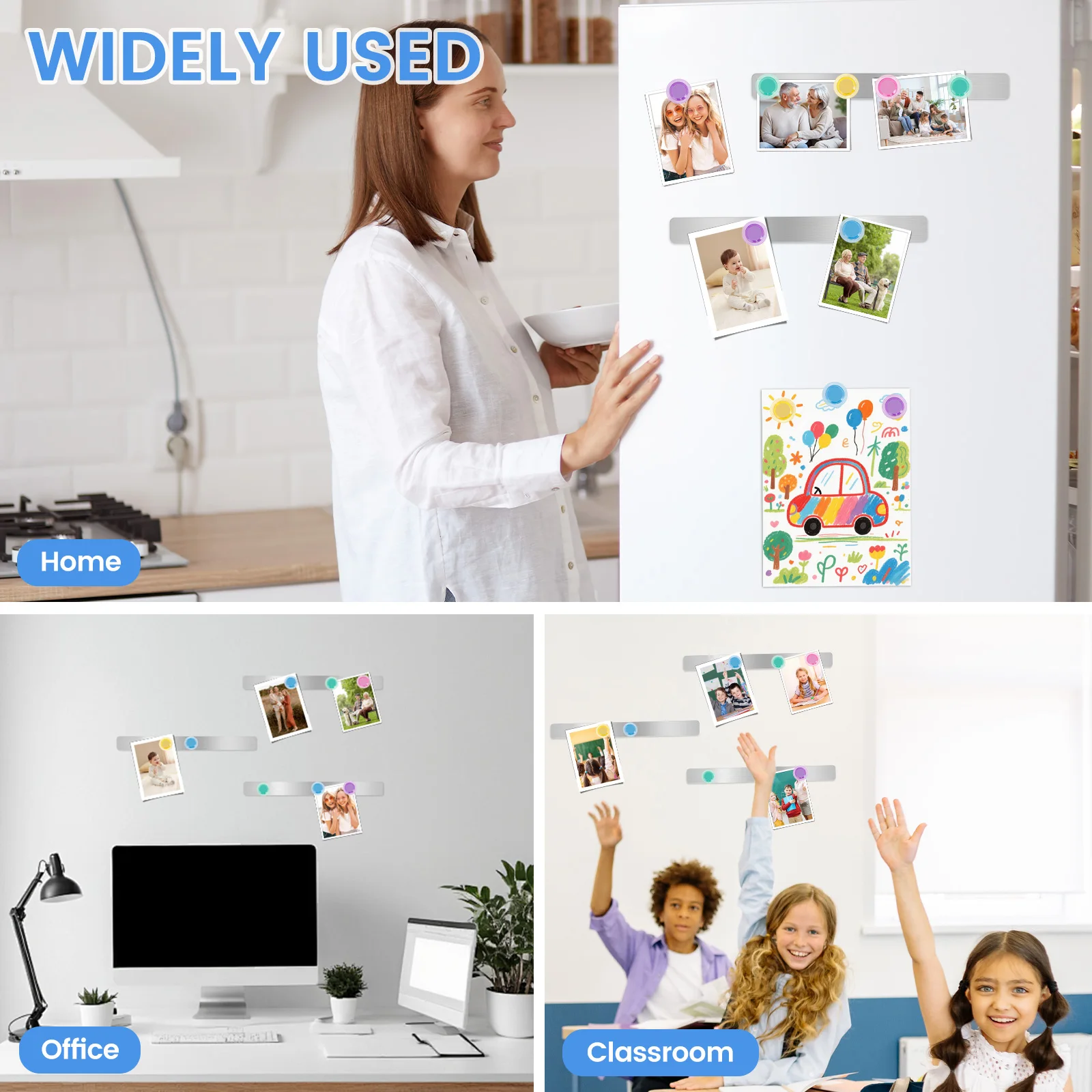 8 قطعة شرائط اللوحة المغناطيسية للصور جدار نشرة مذكرة مجلس الحديد شريط حائط مغناطيسي مع 20 مغناطيس للمنزل مكتب الفصول الدراسية