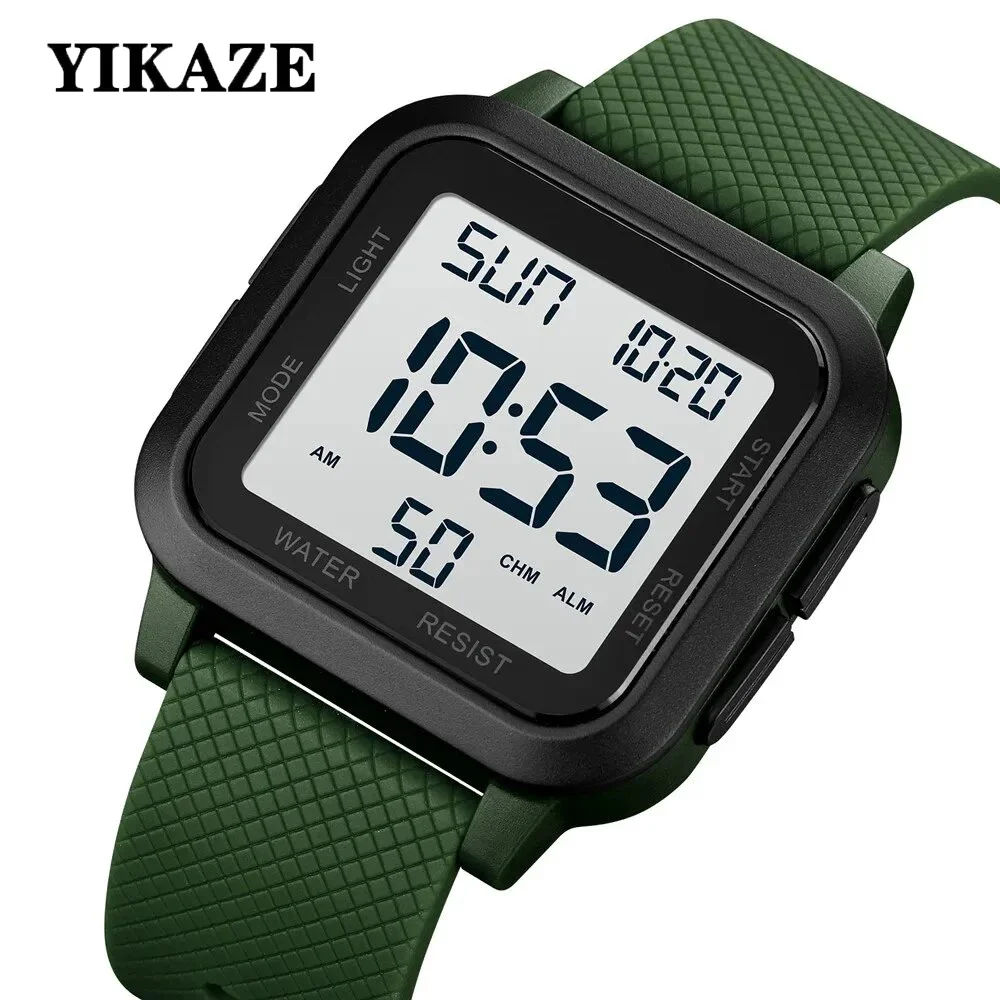 YIKAZE-Homens LED Digital Relógio de Pulso Esportivo, Relógios Impermeáveis, Luminoso, Pulseira de Borracha, Militar, Eletrônico, Estudante