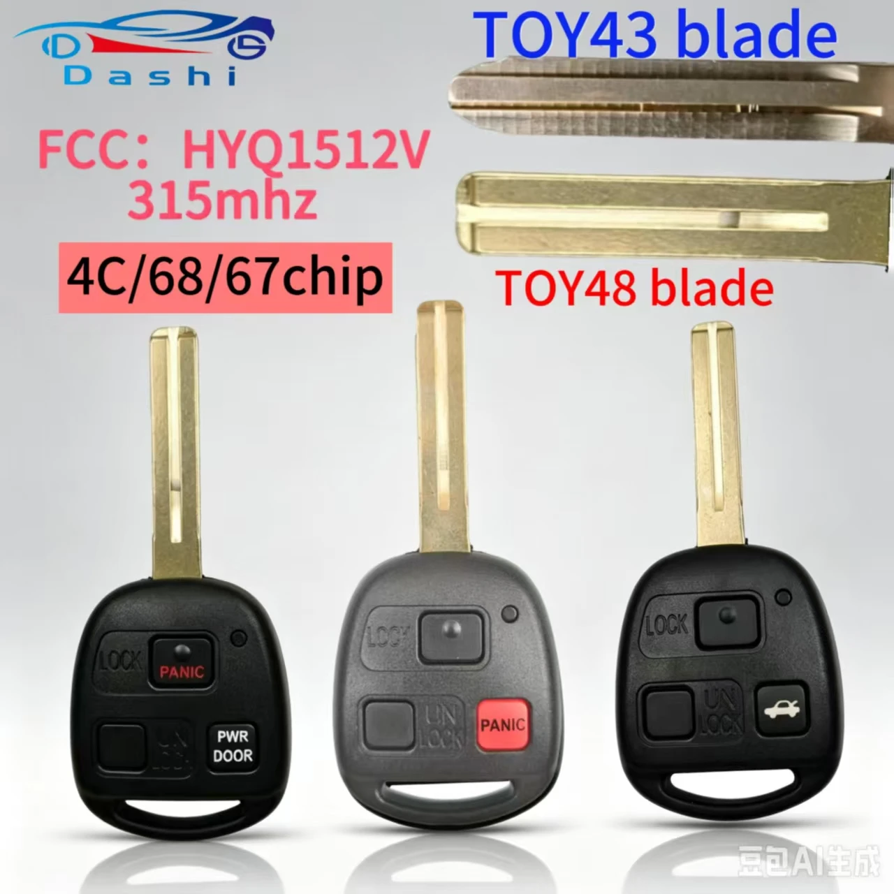For Toyota Lexus IS300 GS300 GS430 GX470 LX470 ES300 SC300 SC400 LS400 Car Remote Key TOY43/48 Blade 67/68/4C chip FCC:HYQ1512Y