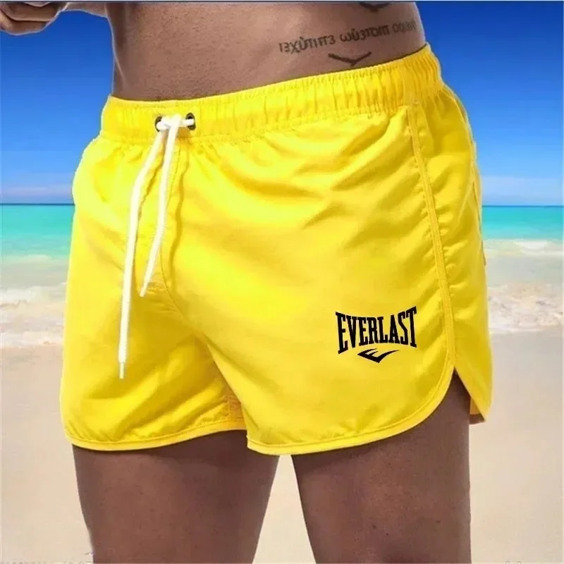 Men Quick Dry Boxing Shorts with Everlast Logo, Elastic Waist Drawstring Lightweight Sports & Beach Swim Trunks