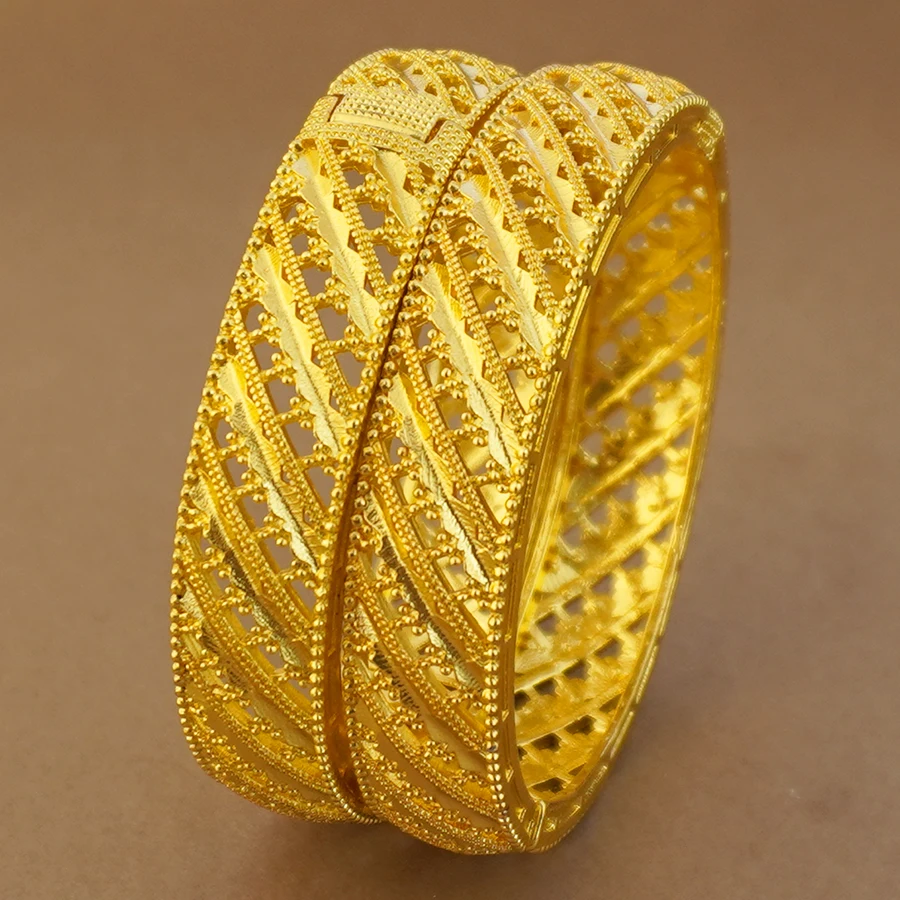 2 pieces of African gold women's bracelets from India, Middle East, Nigeria, luxurious gold-plated jewelry for weddings, Brazili