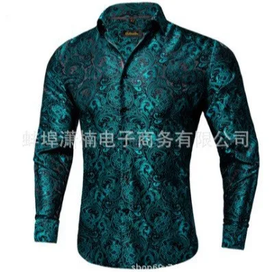 Floral Scroll Print Slim Fit Long Sleeve Shirt Collared Button down Casual Gold Paisley Black Green Casual Shirt