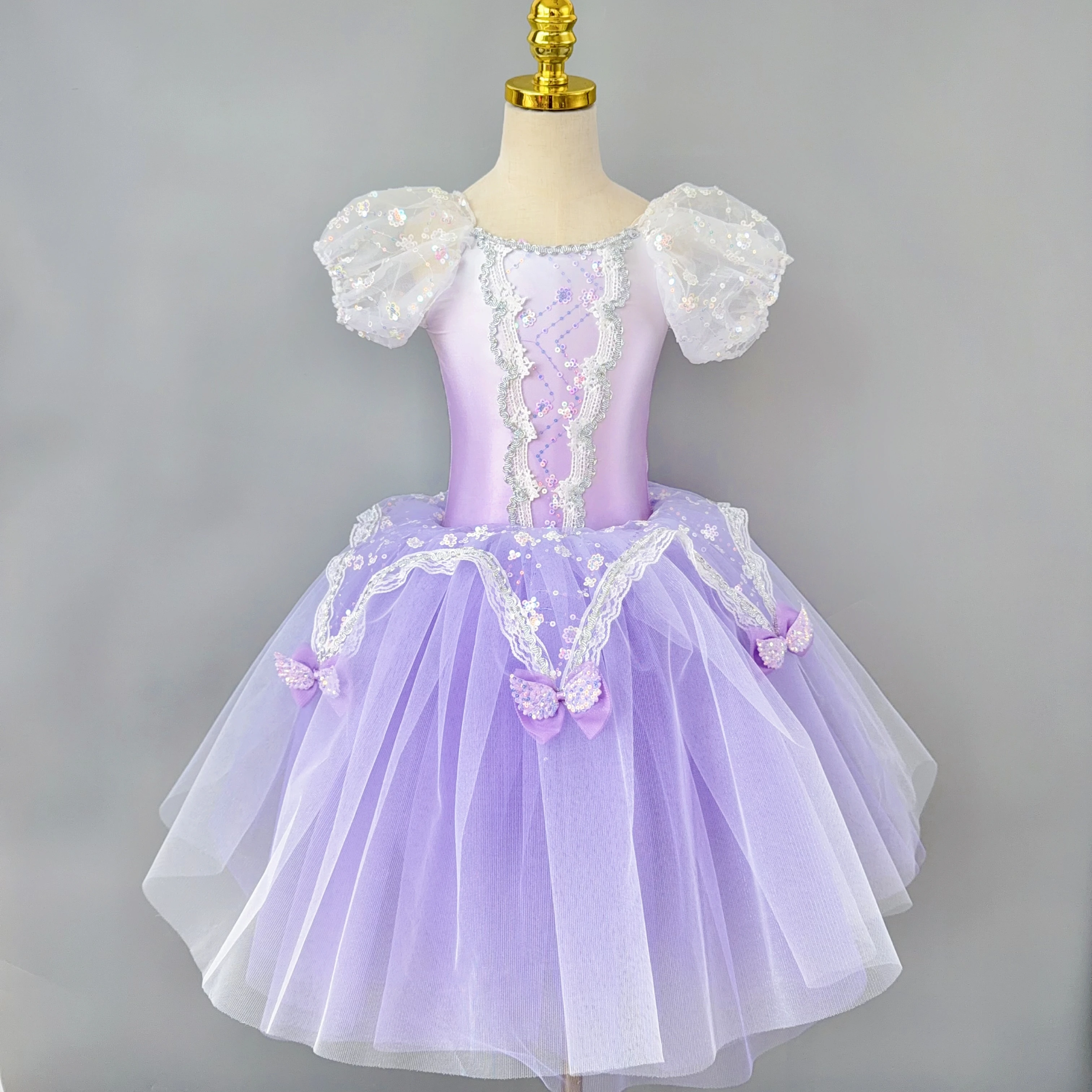 

Child Romantic Purple Ballet Dress Girl's Sequin Kids Modern Dance Ballet Skirts Performance Clothing Long Princess Dress
