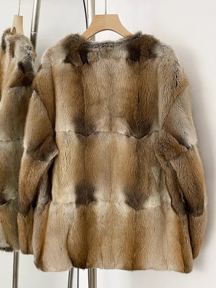 ZMEENNA 세련된 여성용 인조 모피 숏 코트 브라운과 화이트 체크 우아하고 따뜻한 겉옷 재킷 편안한 ZM3895