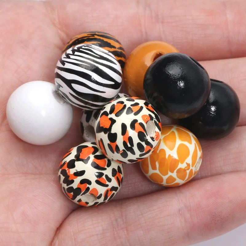 40pcs 16mm Leopard Print Natural Wood Beads Round Spacer Wooden Beads For Diy Bracelet Necklace Earring Jewelry Making Supplies