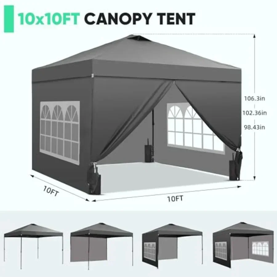 Pop Up  Tent with 4 Sidewalls Easy Set up with One Push Lift Outdoor Silver Coated Beach Gazebos Carpas with 4 Sandbags for Eve