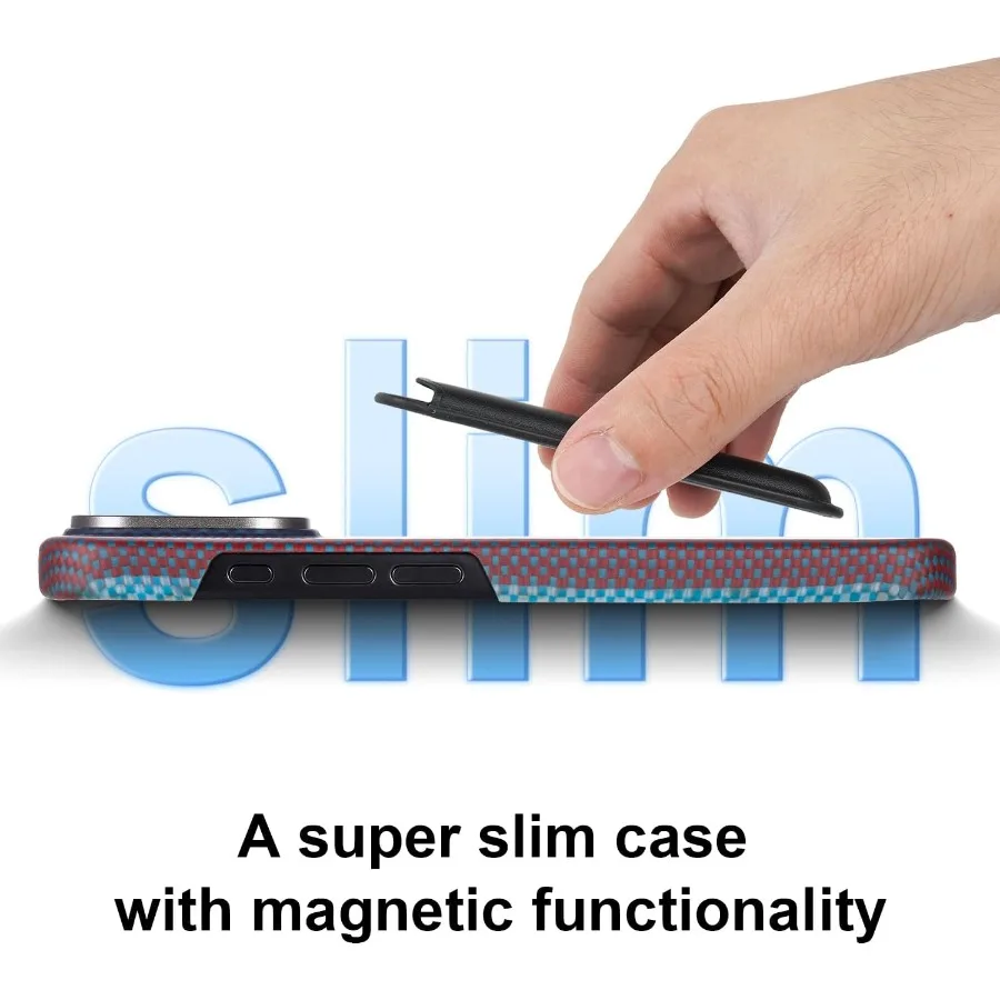 حافظة من ألياف الأراميد لهاتف iPhone 16 مع تصميم مغناطيسي رفيع للغاية وخفيف الوزن يقدم مع حافظة لمس بدون استخدام اللمس