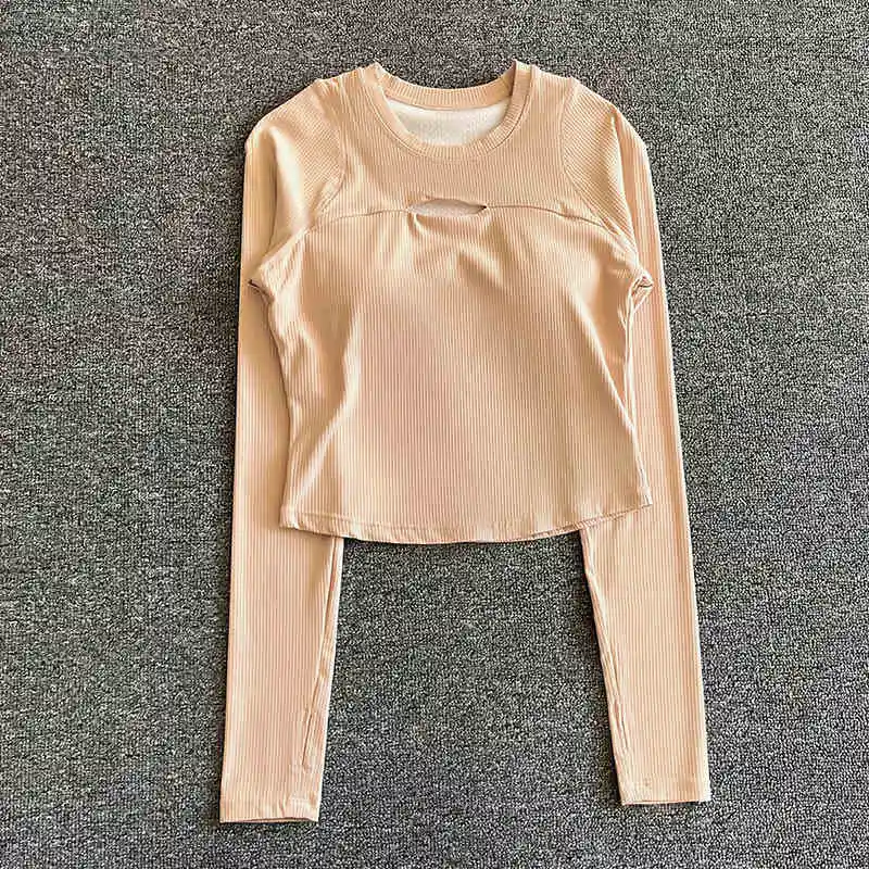 Ladies Tshirts Cropped Shirts  Hollow Out Slim Fitness Tops Women Yoga Long Sleeve T Shirt Bra Crop Top