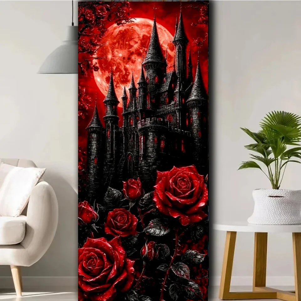 

Large Gothic Dragon Dark Castle Rose Diamond Painting Full Square Round Diamond Embroidery Mosaic Mysterious Art Home Decor Gift
