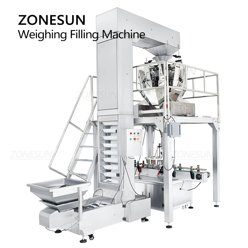 ZONESUN ماكينة تعبئة الحبيبات الأوتوماتيكية الحبوب بذور السمسم الحلوى تغذية وزنها قياس إنتاج التعبئة ZS-QGF10