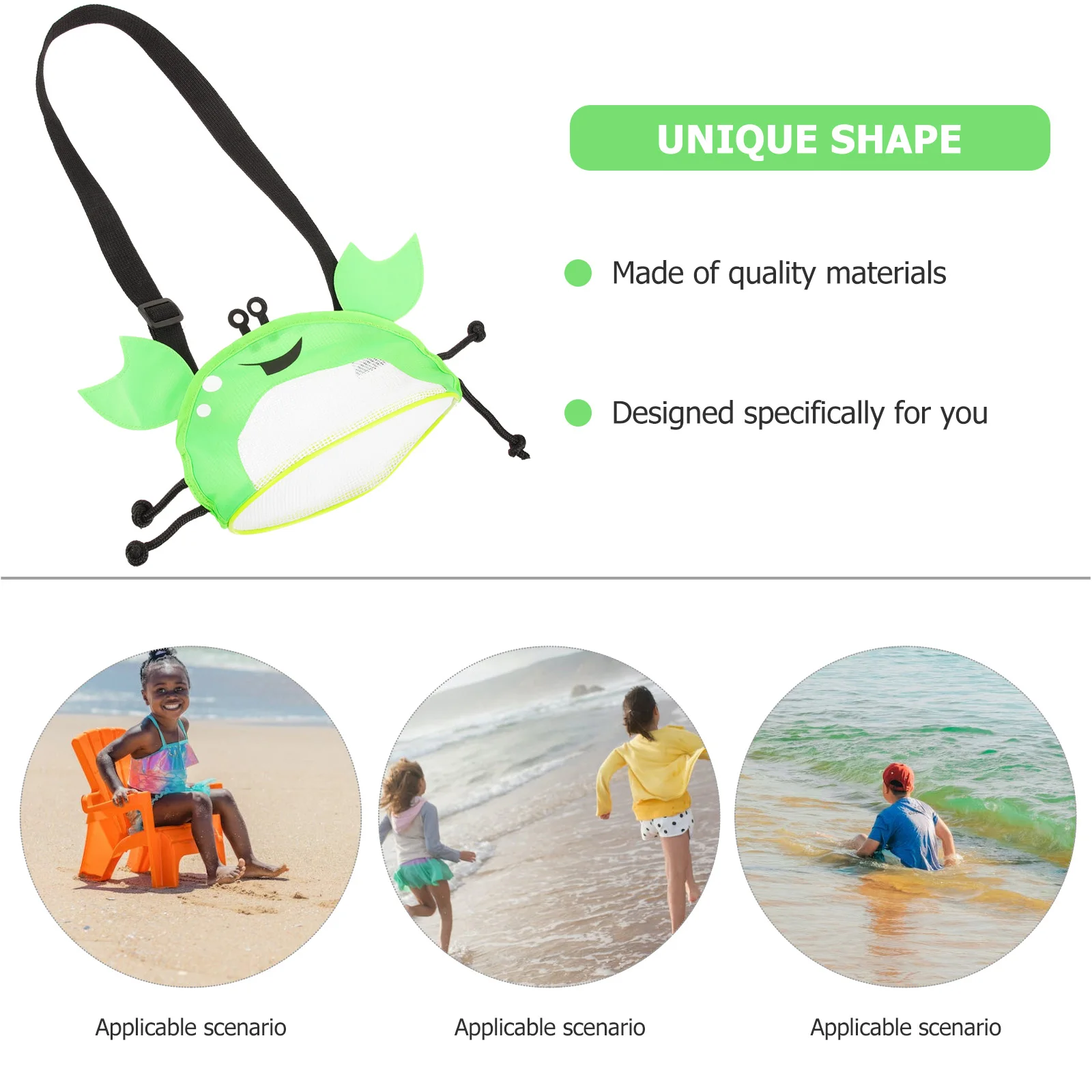 Borsa a conchiglia in rete da spiaggia per bambini Borse a conchiglia multifunzionali riutilizzabili per bambini con coulisse