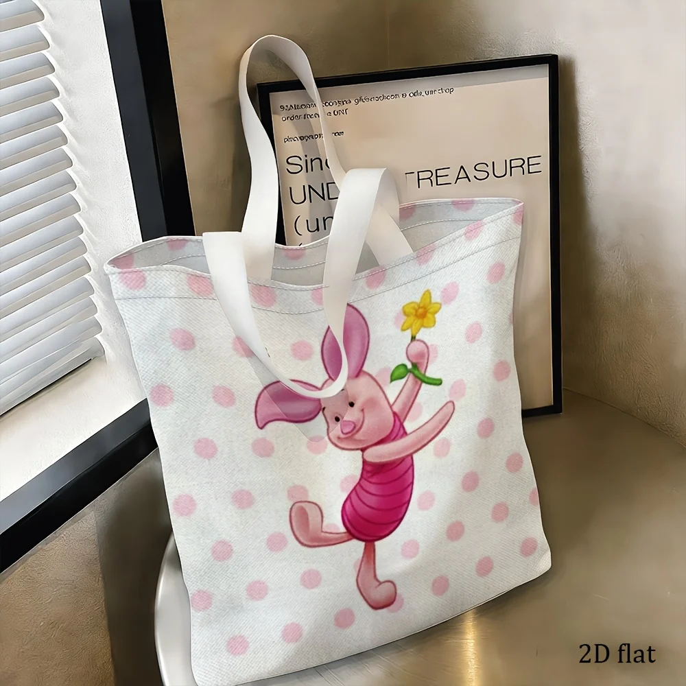 1pc Piglet Pink Polka Dot Flower Tote Bag,reusable shopping 