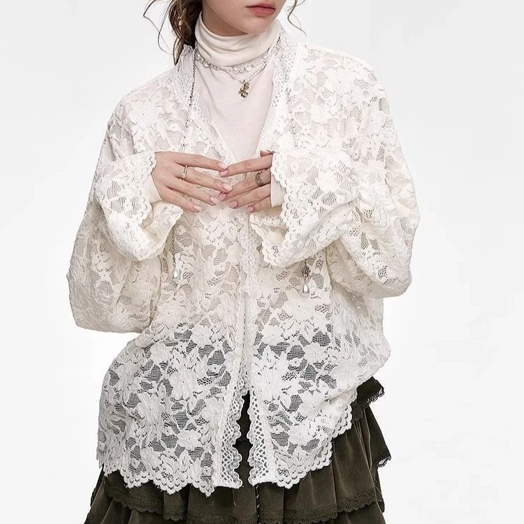 

Jacquard Embroidery Hollow-out Shirt Jacket for Women, Spring and Summer See-through Sun Protection New Style Top