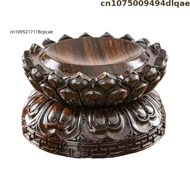 Ebony Wood Rotating Lotus Base for Crystal Ball & Collectibles, Stone, Buddha Statue Spherical Recessed Display Stand