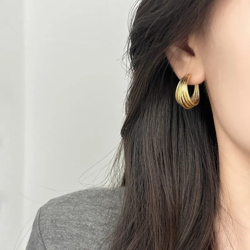 

Tibetan Silver 18K Gold Plated Multi-layer Line Letter C Stud Earrings for Women Trendy Fashion Jewelry Accessories