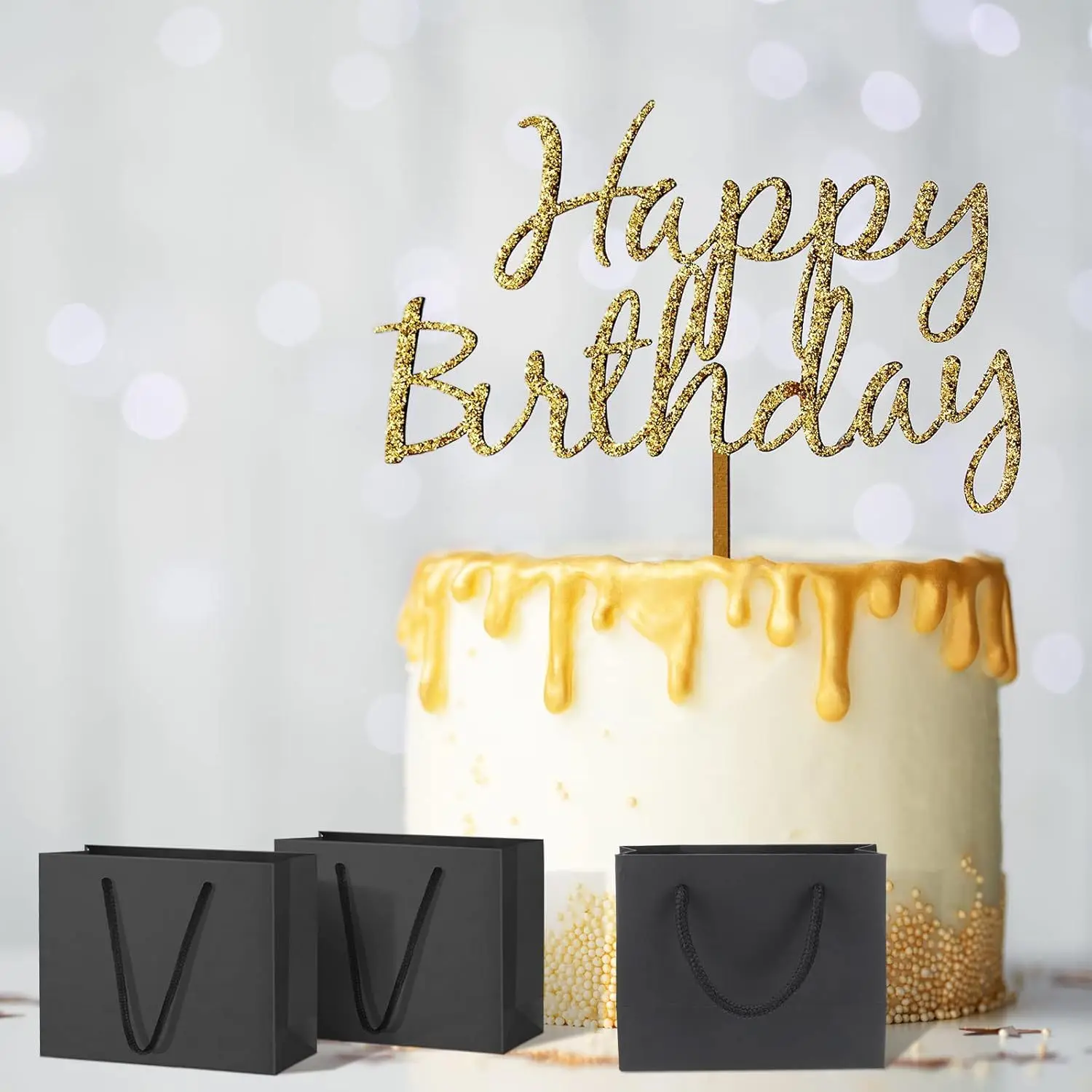 Schwarze Papier-Geschenktüten mit Griffen, Basteln, Partyplaner, Geschenkgriffe, perfekt für Hochzeit, Geburtstag, Party, Basteln, Geschenke, 10 Stück – Detail 6