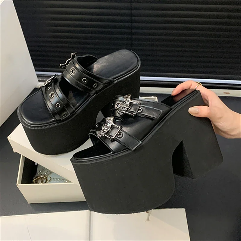 

Eilyken Summer Peep Toe Belt Buckle Chunky Platform Women Slippers Design Style Roman Super Thick Bottom High Heels Shoes