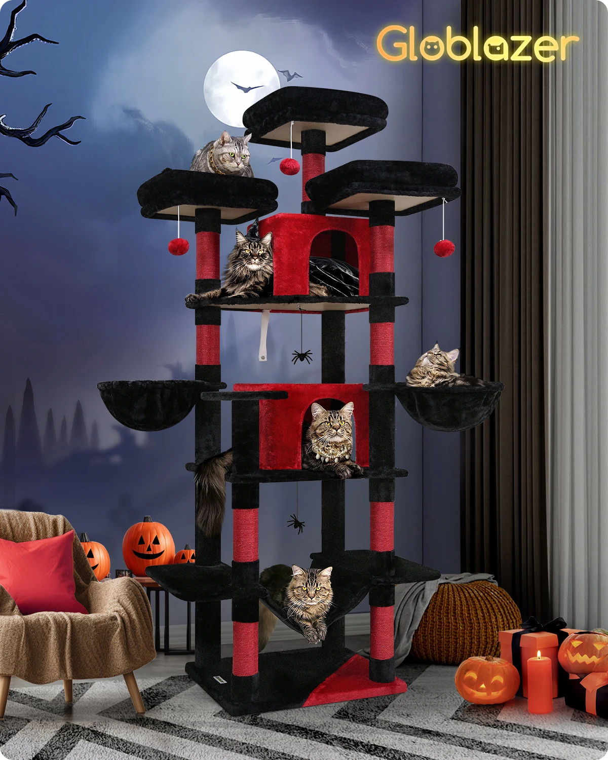 

F80 Gothic Cat Tree, 80inch Goth Cat Tower for Indoor Cats Multiple Adult Cats XXL Halloween Cat Tree Large Cat Tower