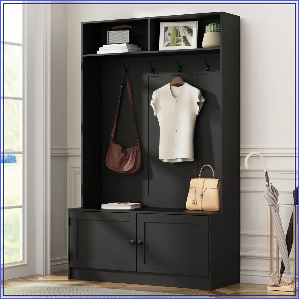 Black Hall Tree with Shoe Storage, 70.9