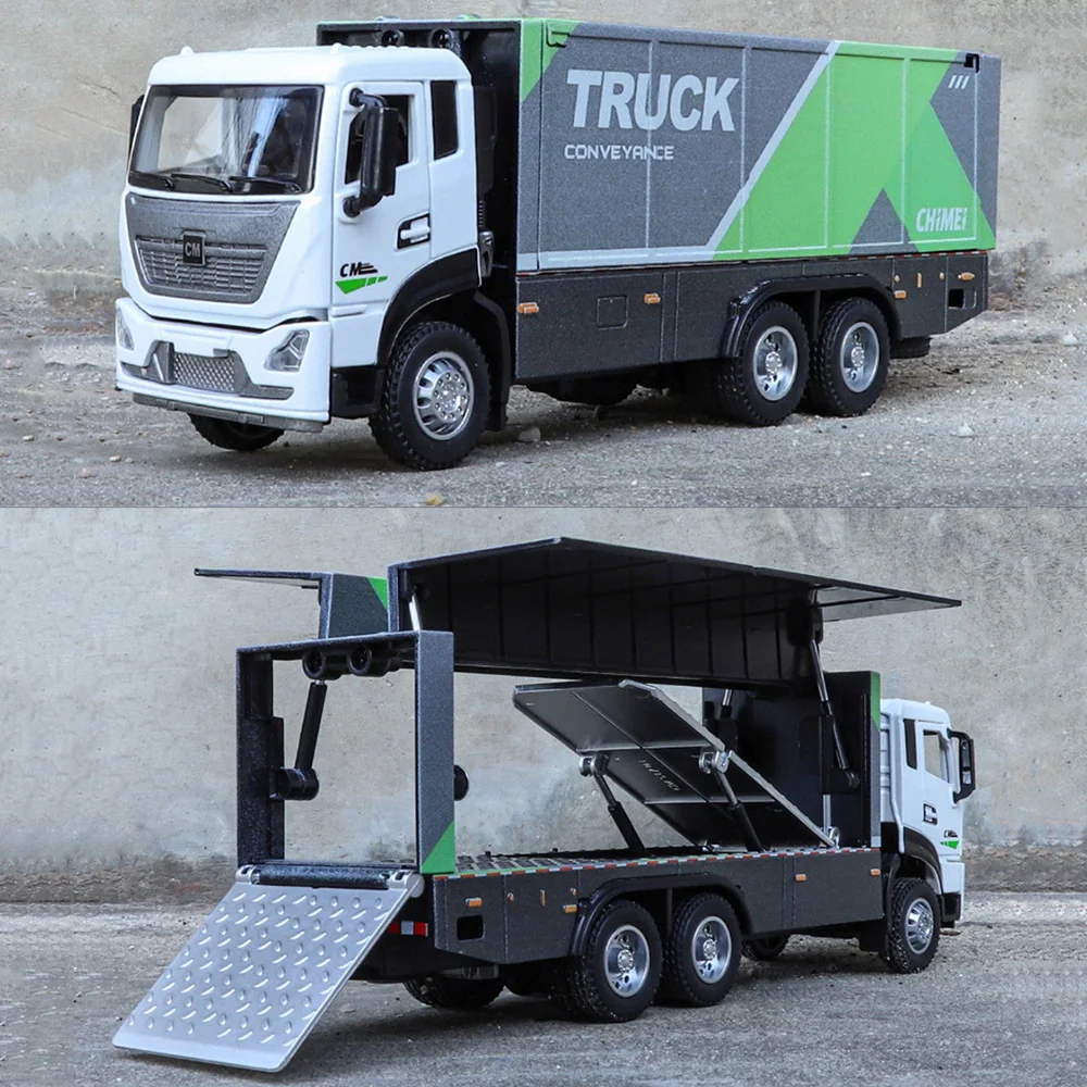 1/32 CONTAINER TRUCK Model Toys Car Diecast Alloy Engineering Vehicles Doors Opened Sound Light Pull Back Toy Birthday Gift Kids