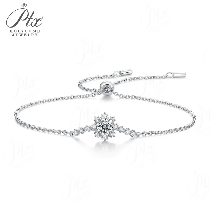 Moissanit-Armband, runder Schliff, D-Farbe, 925 Sterling Silber, klassisches Geburtstags- und Jubiläumsgeschenk, Alltagsschmuck, Holycome Schmuck. – Detail 1