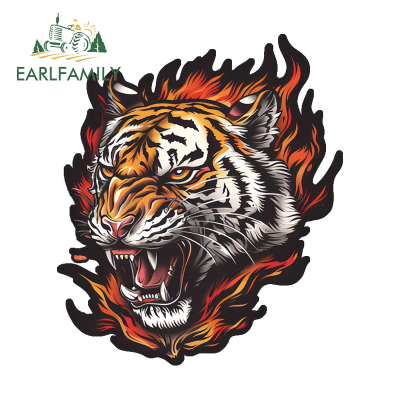 

EARLFAMILY Flame Tiger Creative Sticker Attractive Creative JDM Decals Occlusion Scratch Suitable For Auto Camper Accessories