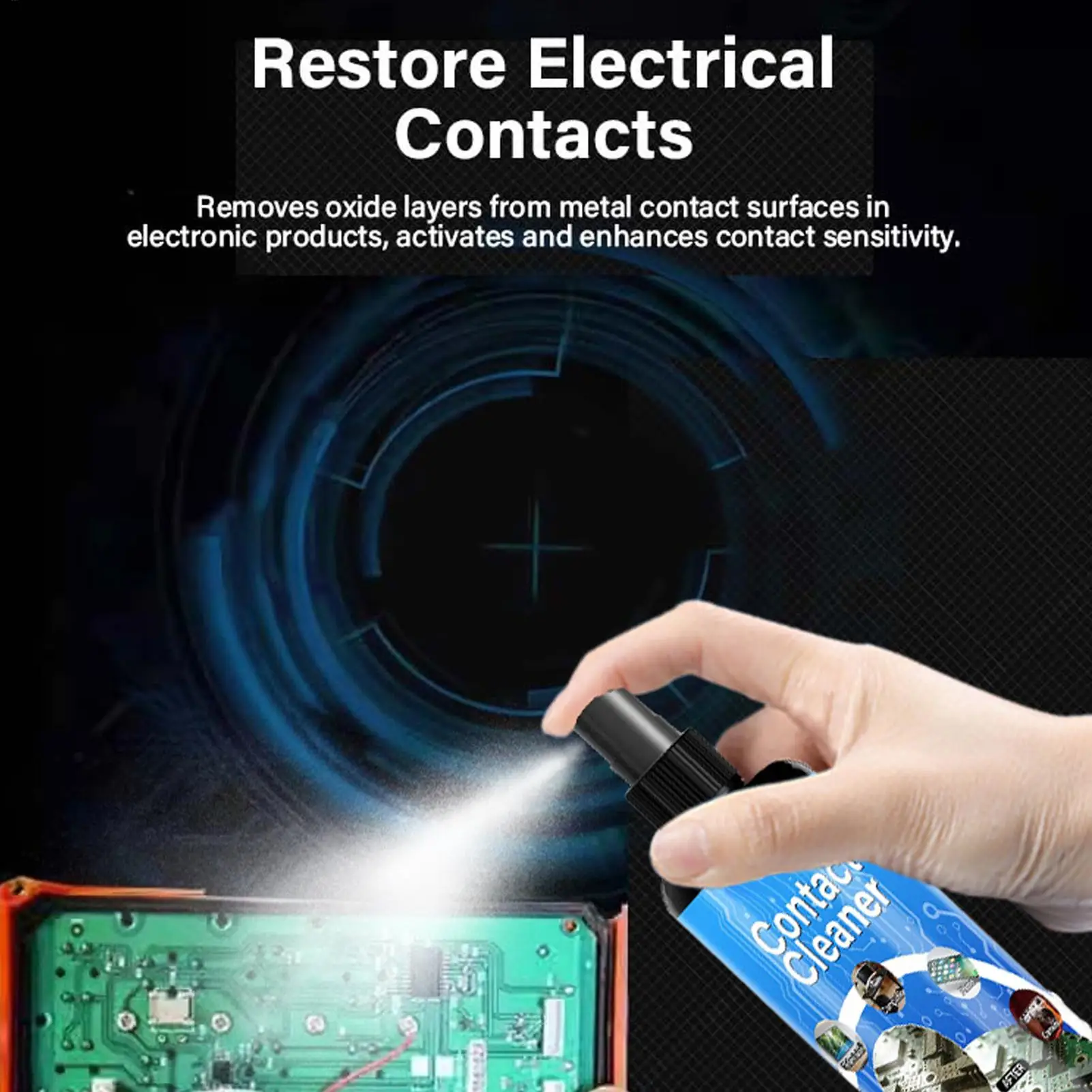 

Спрей-очиститель контактов, быстросохнущий, прецизионный, для электроники, материнских плат, печатных плат, телевизоров, компьютеров